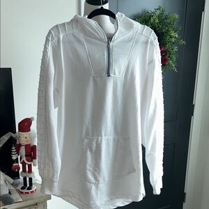 Never worn Truth Substance L White quarter zip Hooded Pullover with Zipper